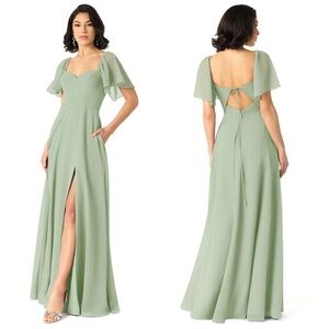 NWT Azazie Chloe Pistachio Green A-Line Chiffon Bridesmaid Maxi Dress Size 4